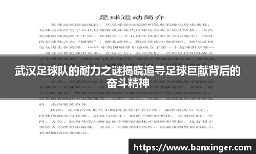 武汉足球队的耐力之谜揭晓追寻足球巨献背后的奋斗精神